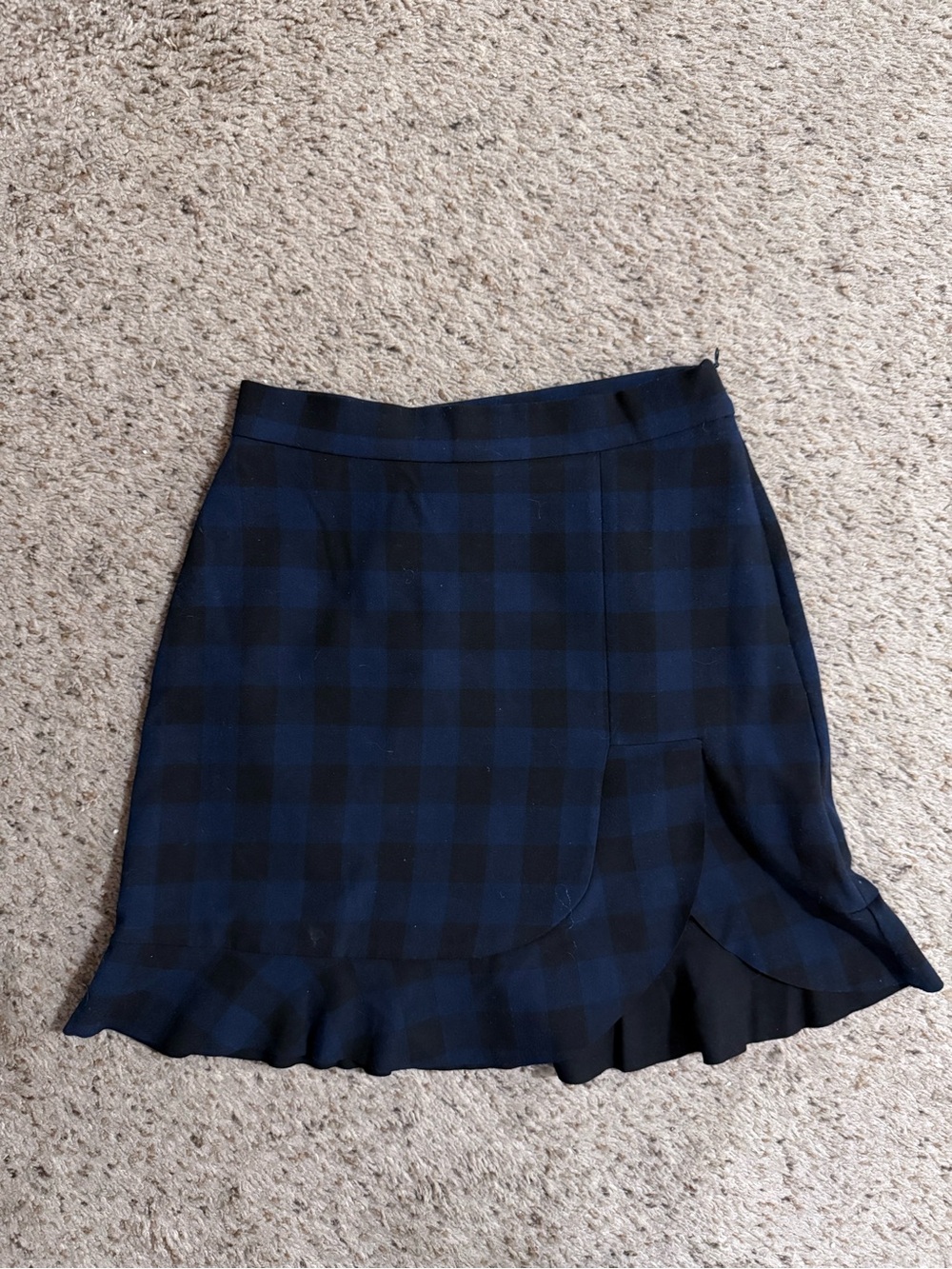 Zara Blue Plaid Ruffle Hem Mini Skirt